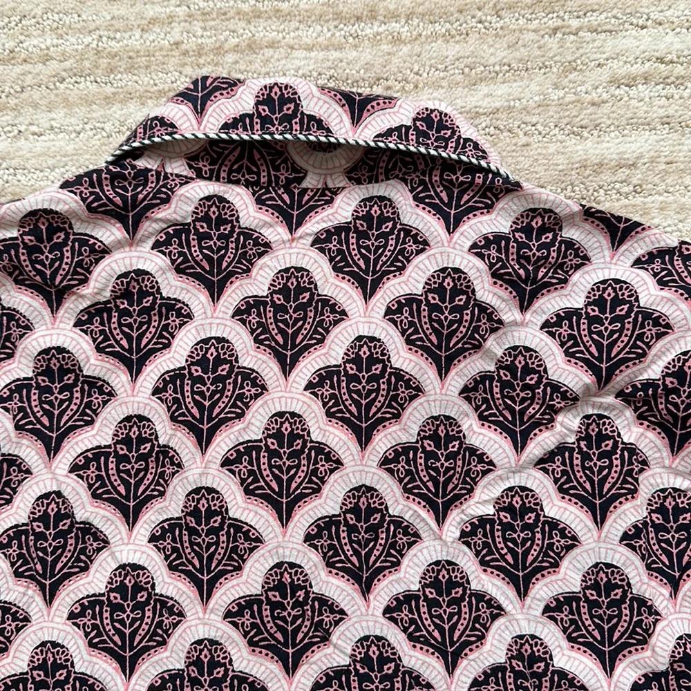 Roller Rabbit Print Cotton Button Down Pajama Top in Blue Pink Medium